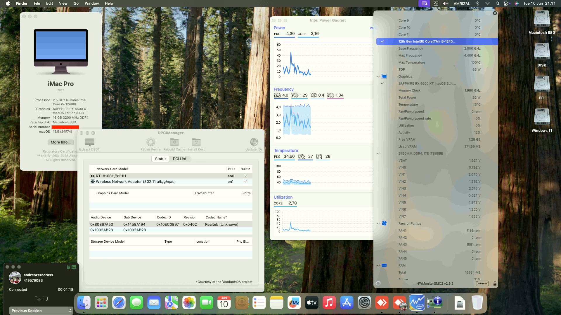 Success Hackintosh macOS Sequoia 15.5 Build 24F74 in Gigabyte B760M K DDR4 + Intel Core i5 12400F + Sapphire RX 6600 XT